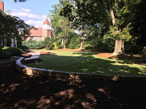 Manicured Lawn & Stone Wall