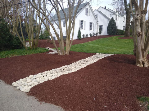 Mulch Bed with River Rock Drainage