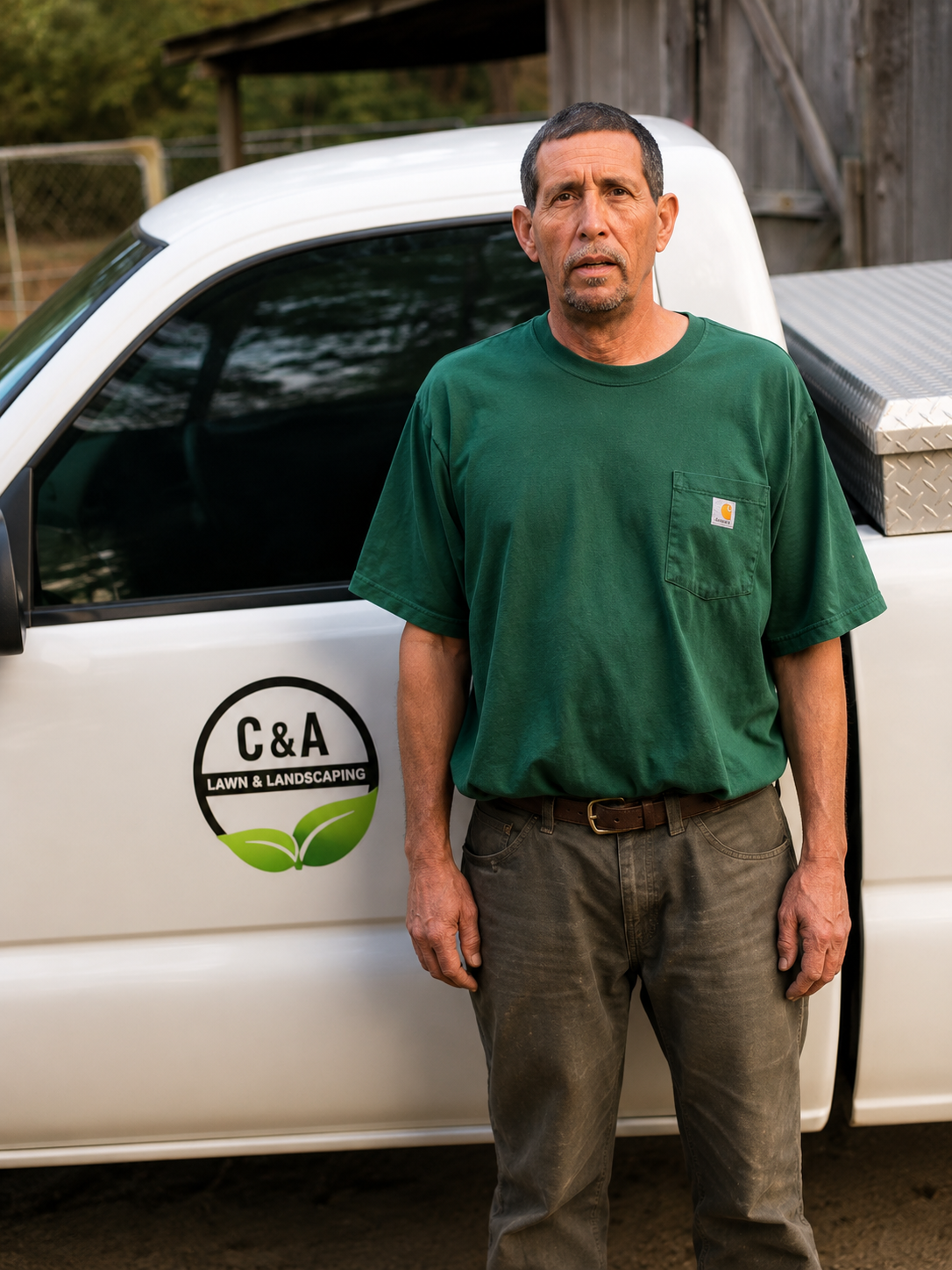 John Murray wearing a C&A Landscaping shirt